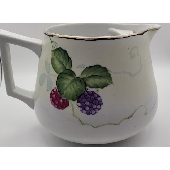 Vintage Lemonade Pitcher Hand Painted with Purple and Pink Raspberry Design - Picture 5 of 16